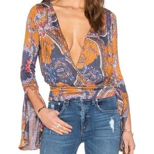 Free People Groovy Burnt Orange Bell-Sleeve Blouse